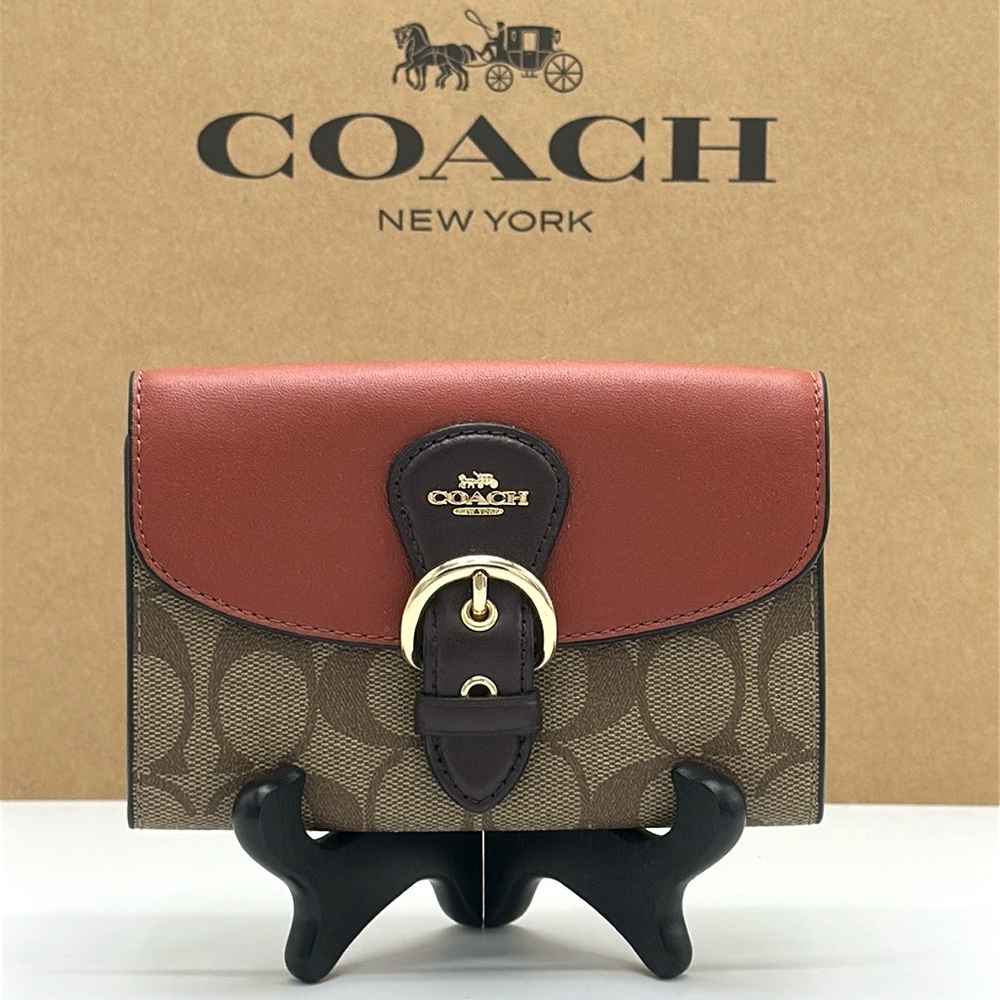 Coach C7374 Kleo Wallet In Signature Canvas Gold Khaki Multi NWT